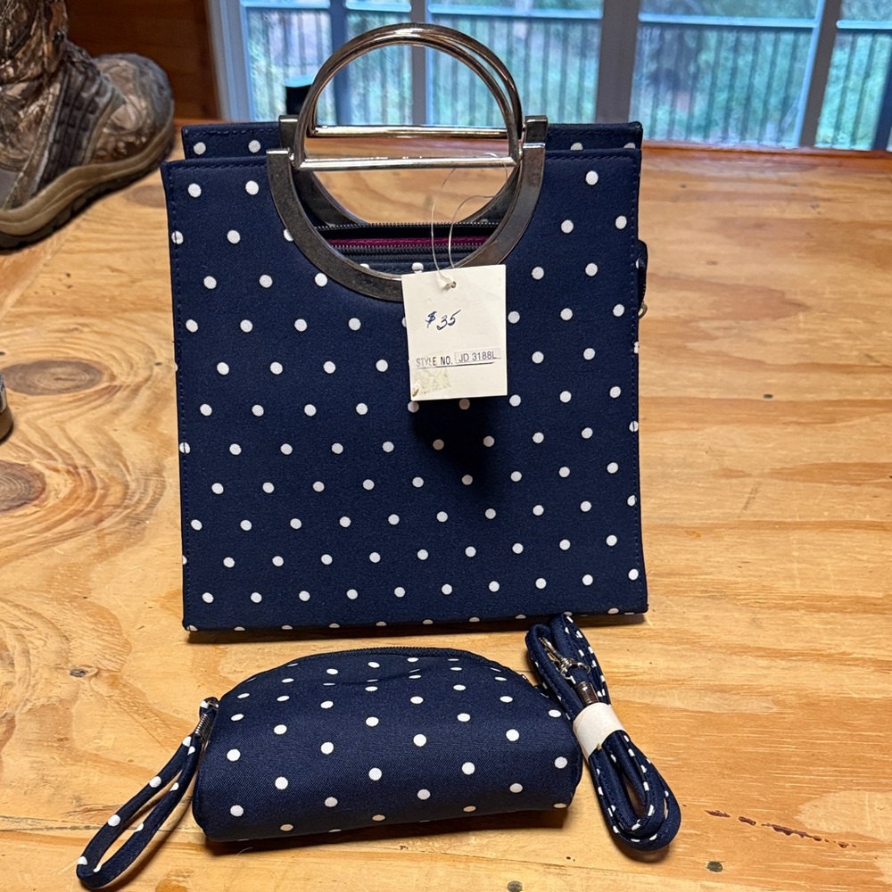Polka Dot Handbag Set with Silver Handles
